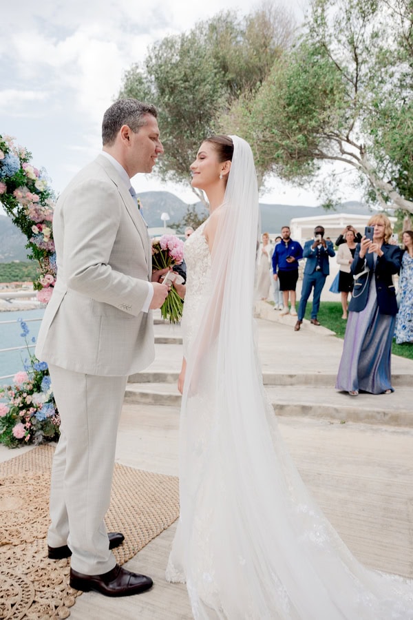 Romantic Spring Wedding Kalamata Pastel Flowers Sea View