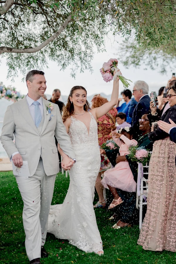 Romantic Spring Wedding Kalamata Pastel Flowers Sea View