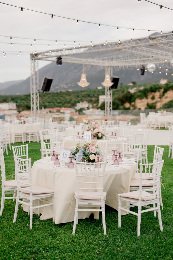 Romantic Spring Wedding Kalamata Pastel Flowers Sea View