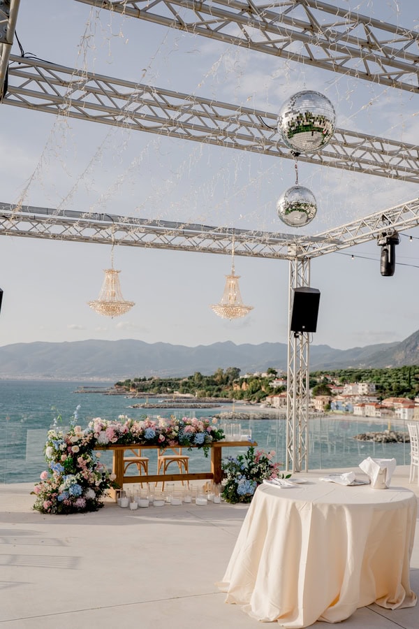 Romantic Spring Wedding Kalamata Pastel Flowers Sea View