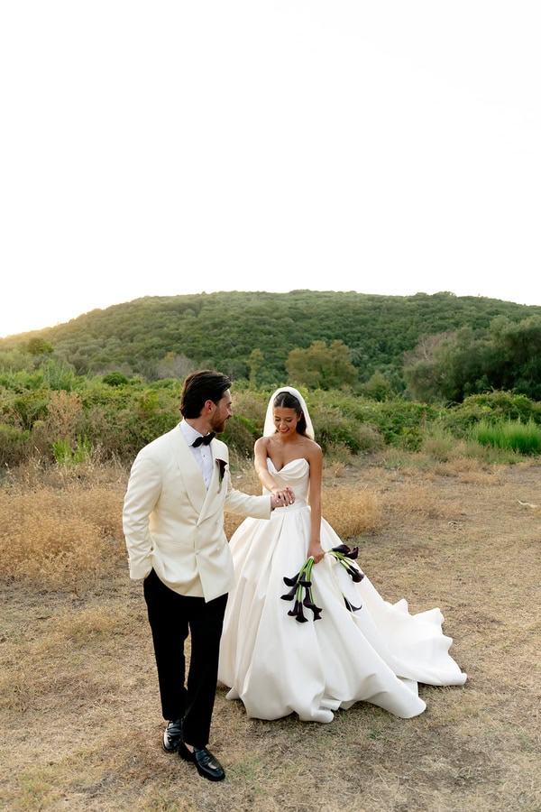 Romantic Summer Wedding Burgundy Flowers Greece