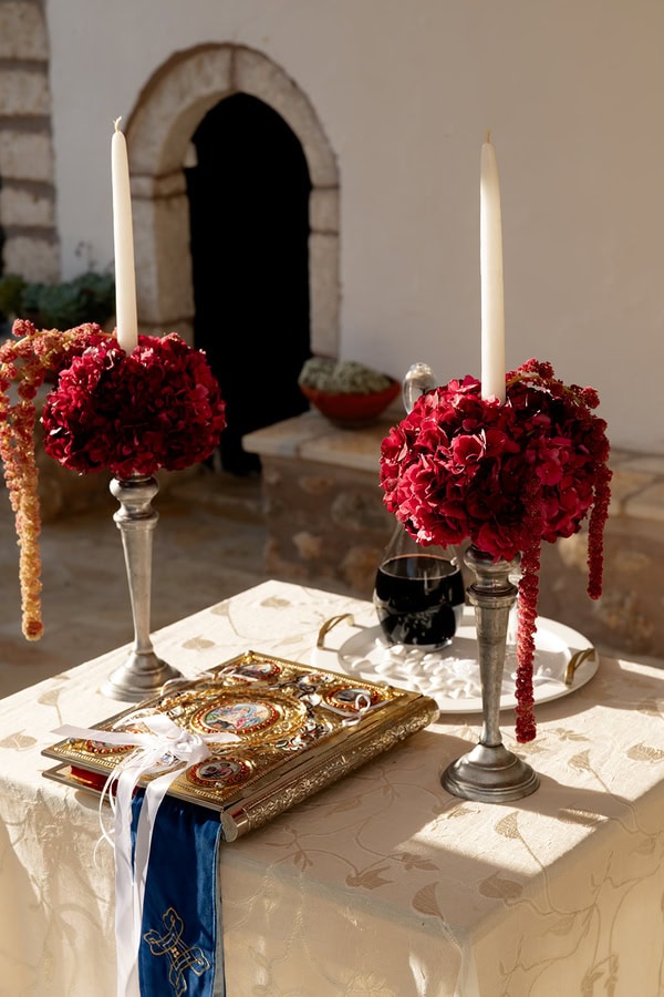 Romantic Summer Wedding Burgundy Flowers Greece