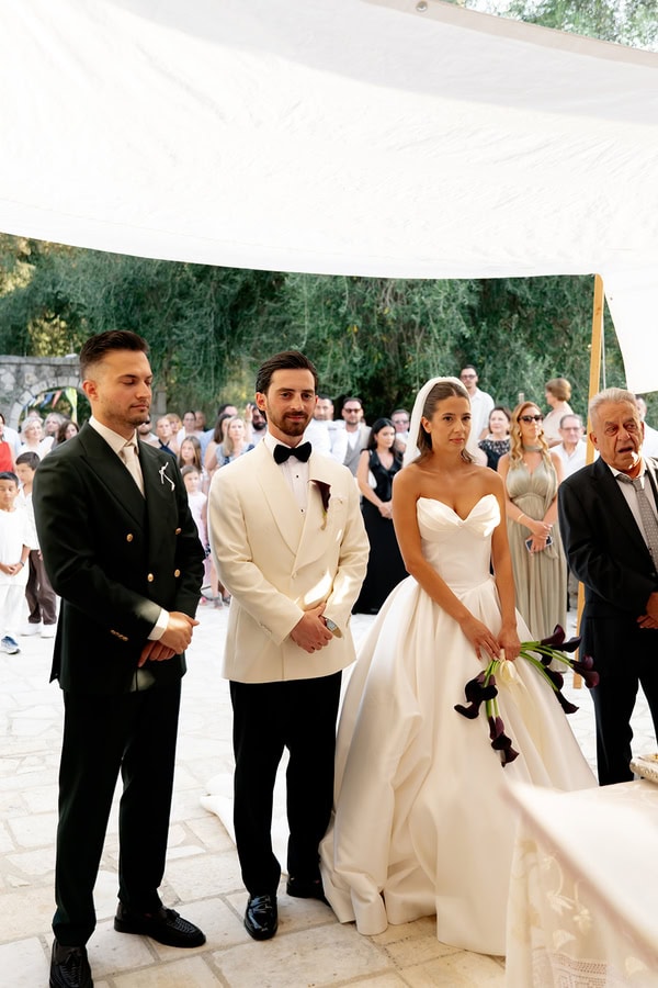 Romantic Summer Wedding Burgundy Flowers Greece