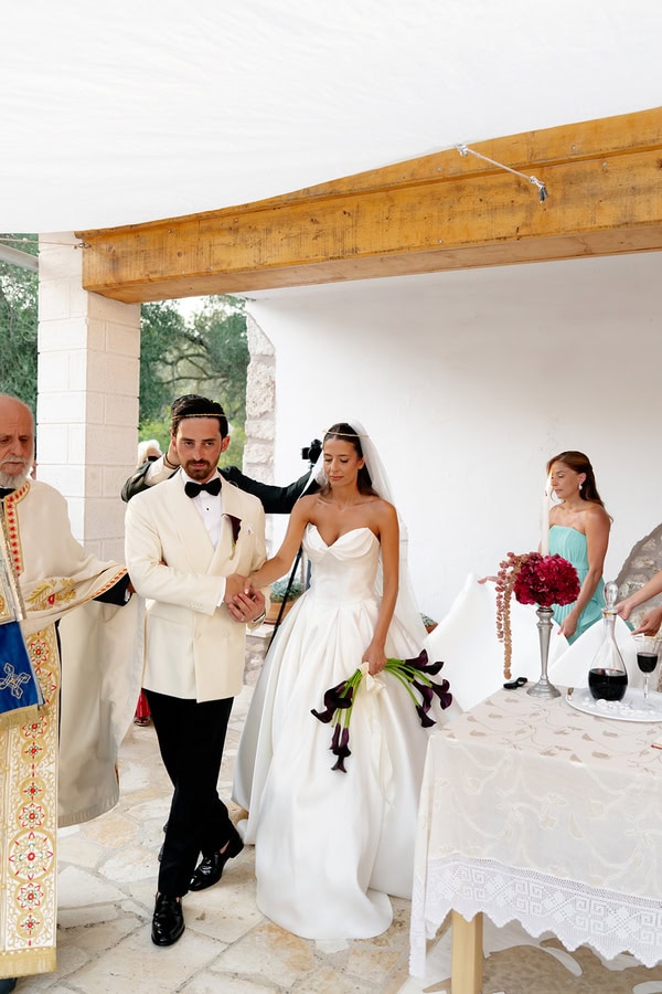 Romantic Summer Wedding Burgundy Flowers Greece