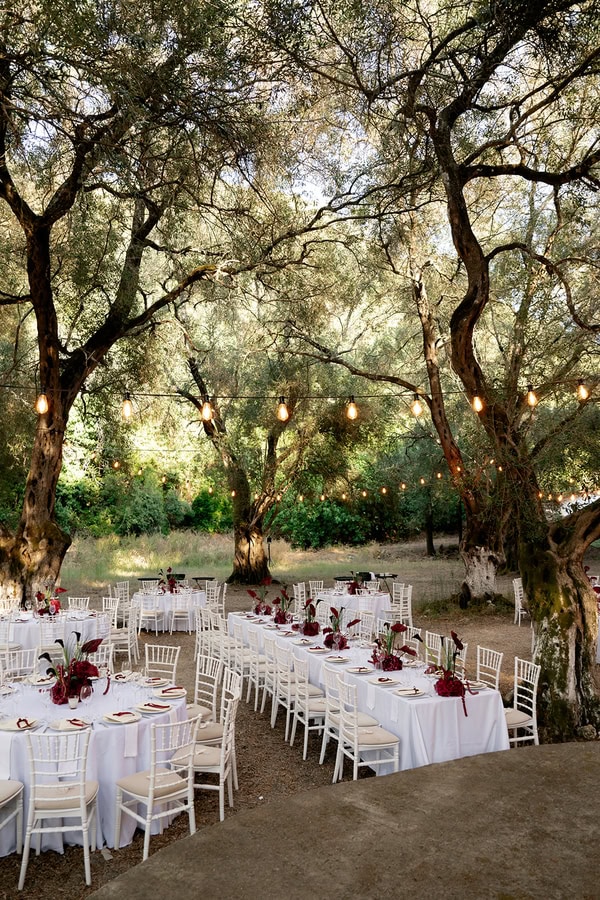 Romantic Summer Wedding Burgundy Flowers Greece